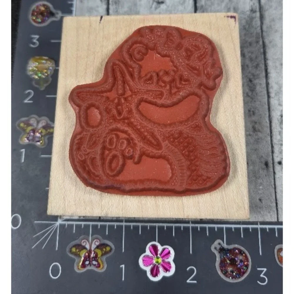 Darcie's Teddy Bear Holding Starfish Country Stitch M1523 Rubber Stamp Wood #H58